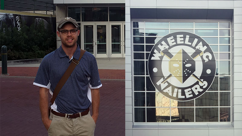 Kirk Kelleher standing outside Wheeling Nailers arena
